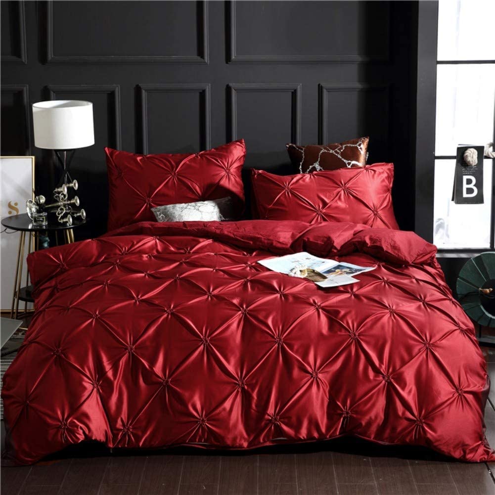 Satin Bedding Set King Wine Red Silk Like Satin Duvet Cover Set Luxury Soft Burgundy Comforter Cover Adults Bedroom Decor Chic Luxurious Sil