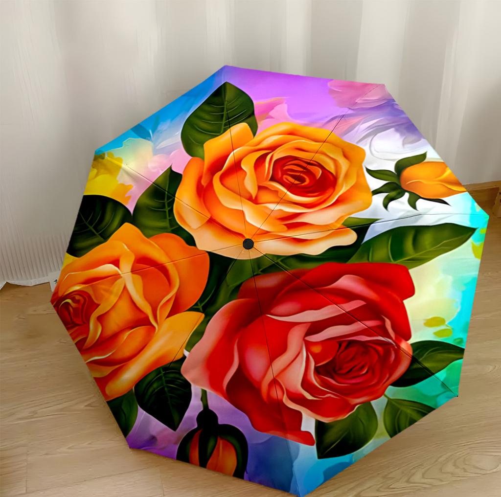 Hummingbirds And Flowers Compact Travel Automatic Umbrella Compact 8-Rib Lightweight Foldable Design for Women/Men Stylish Accessory