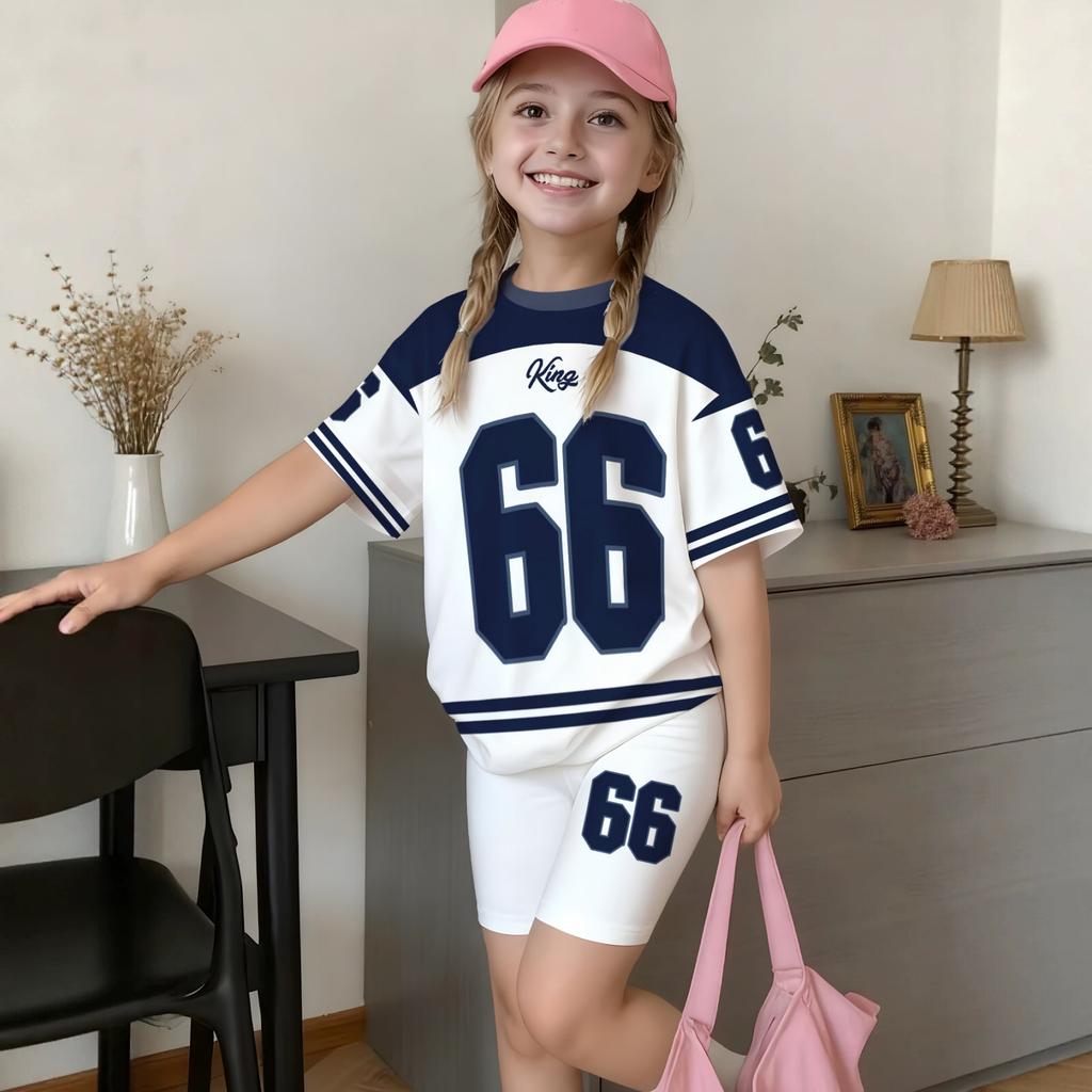 Kids Boys Girls Sportswear Set Short Sleeve Crew Neck T-Shirt and Shorts Outfit with Number Print Casual Summer Clothing for Children