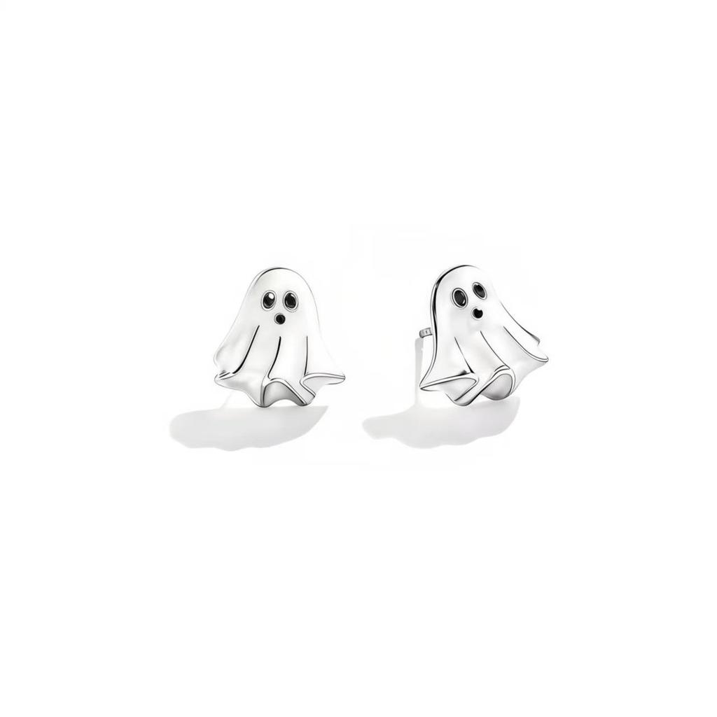 High-End S925 Silver Ghost Pumpkin Bat Halloween Earrings: Unique Minimalist Cartoon Studs for Women