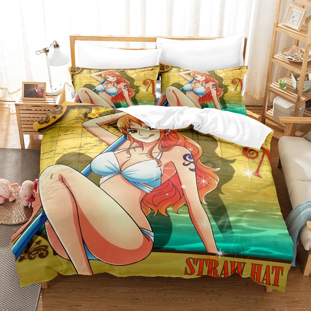 One Piece Series Quilt Cover Pillowcase, Home Textile 3D Digital Printing Three-Piece Set