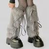 Women’s Fuzzy Leg Covers Adjustable Bows Tie Detail Costume Long Leg Socks Thermal Insulation Indoor Outdoor Activity
