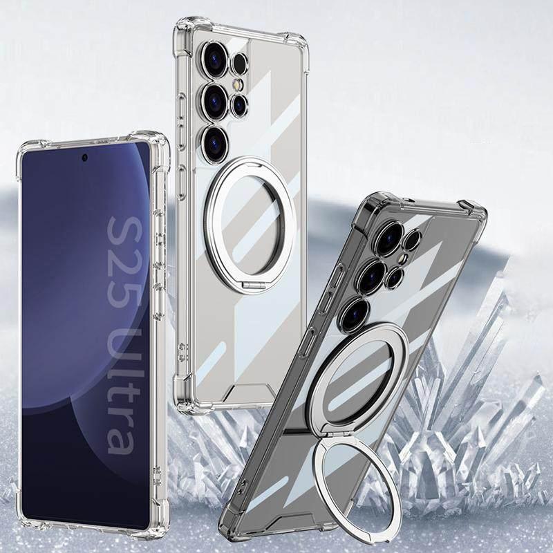Clear 360° Kickstand Holder Case For Samsung Galaxy S26 S25 S24 S23 S22 Ultra Plus FE A16 A36 A56 A17 A37 A57 Hard Acrylic Cover