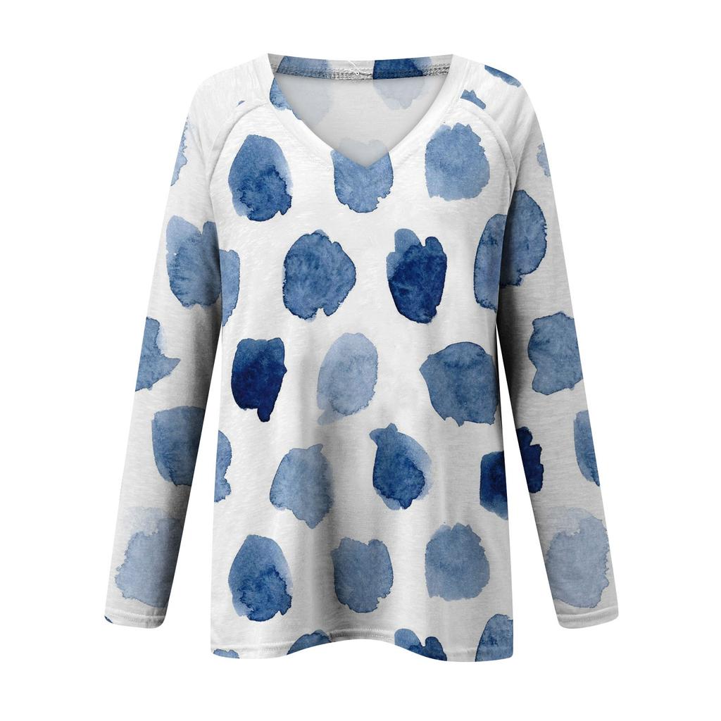 Kvinnors långärmad T-shirt V-ringad Tie Dyed Floral Stripe Print Casual Top