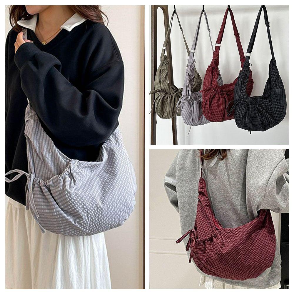 Lightweight Plaid Nylon Crossbody Bag Ballet Style Canvas Dumpling Bag  Spring Summer