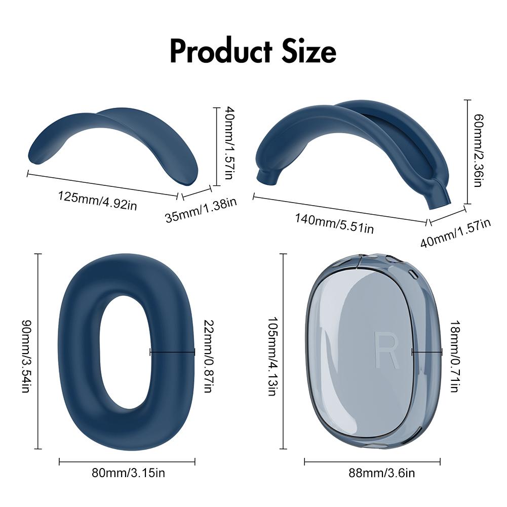4 in 1 Silicone + TPU Clear Cover Case Shockproof Ear Pad Ear Cups Headband Cover Ear Cushion/Ear Muff Protector for AirPods Max