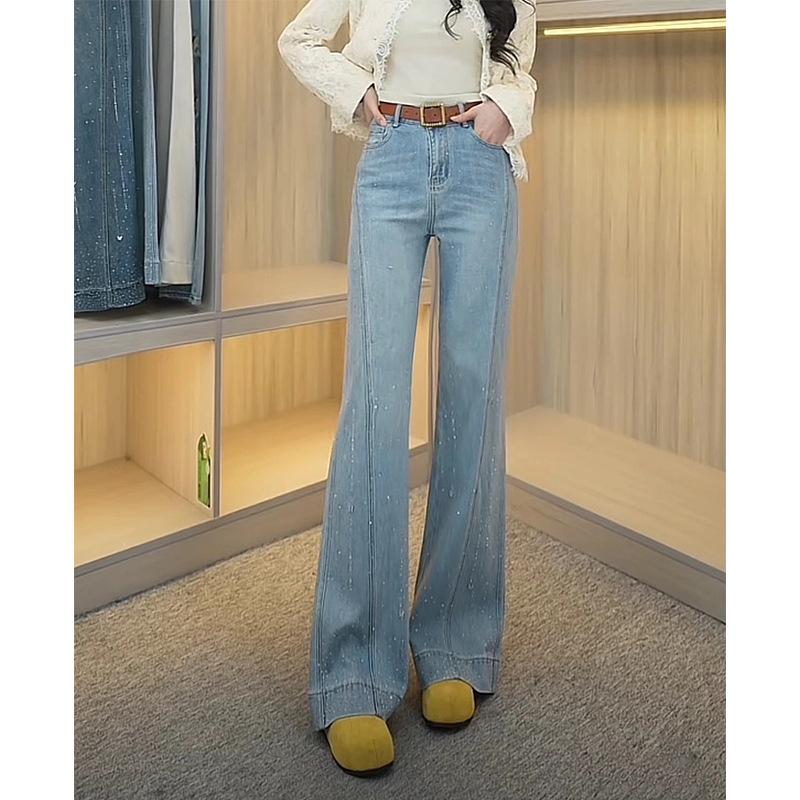 

2025 Autumn Women s Plus Size High Waist Stretch Slimming Flare Jeans with Hot Diamond Detailing XL