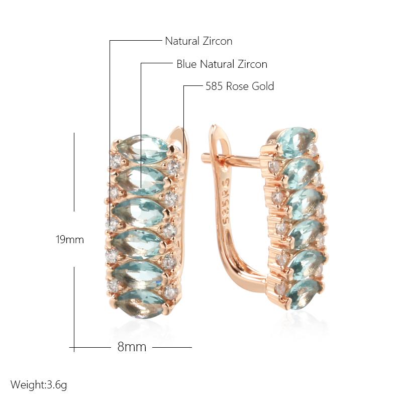 Kienl Full Blue Natural Zircon Square Earring Women Rose Gold Color Vintage Bride Wedding Jewelry Luxury Design Best Gift