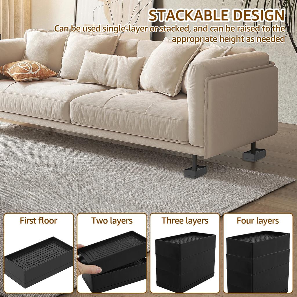 4Pcs Bed Risers TPU Stackable Furniture Riser Non Slip Sofa Table Support Risers L Side / Full Side Load Capacity 500kg Pad Feet