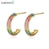 LUOTEEMI Vintage Rainbow Cubic Zirconia Charm Autumn Popular Colorful Chunky Gold Plated 18K Crystal Hoop Creative Colourful Ear