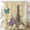 Vintage Paris Eiffel Tower Shower Curtain with Butterfly Design for Bathroom Decor Blue Flower Waterproof Fabric Printing Bath M