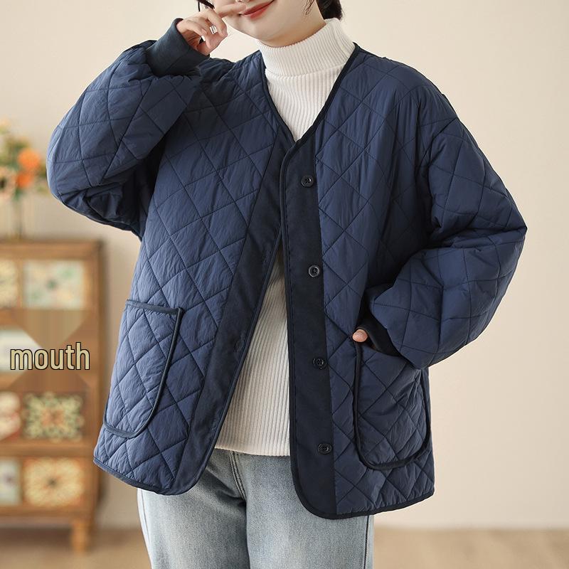 

Женская хлопковая куртка Xinxing в корейском стиле с ромбовидным узором, зима 2024: Свободное, Легкое, Высококлассное Модное Пальто 2XL [142-150]