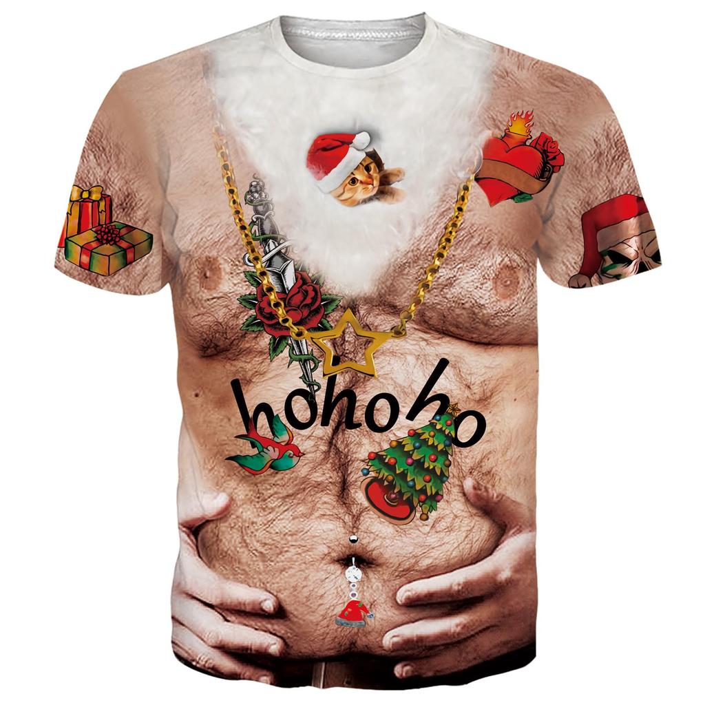 Morsom Muskel Julenisse Kostyme T-skjorter 3D-trykk Menn Kvinne T-skjorte Streetwear Oversized Harajuku Barn Topper Tees Klær