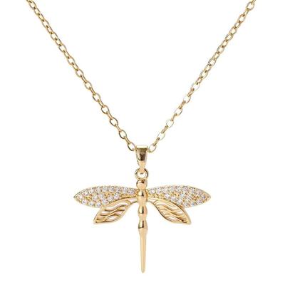 Fábrica Joyería de Moda Plata de Ley 925 Lujo Circonita Colgante de Libélula Collar Regalo de Fiesta para Mujer Joyería