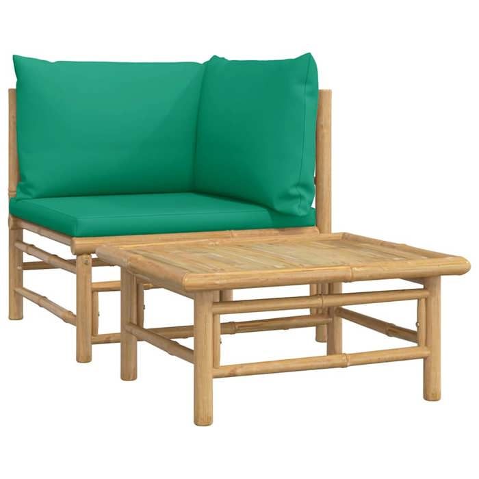 VidaXL Garden Lounge Set 2 Pcs with Cushions Green Bamboo 362292