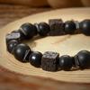 Lava Cube Volcanic Stone Braided Bracelet, Men'S Matte Adjustable Bracelet