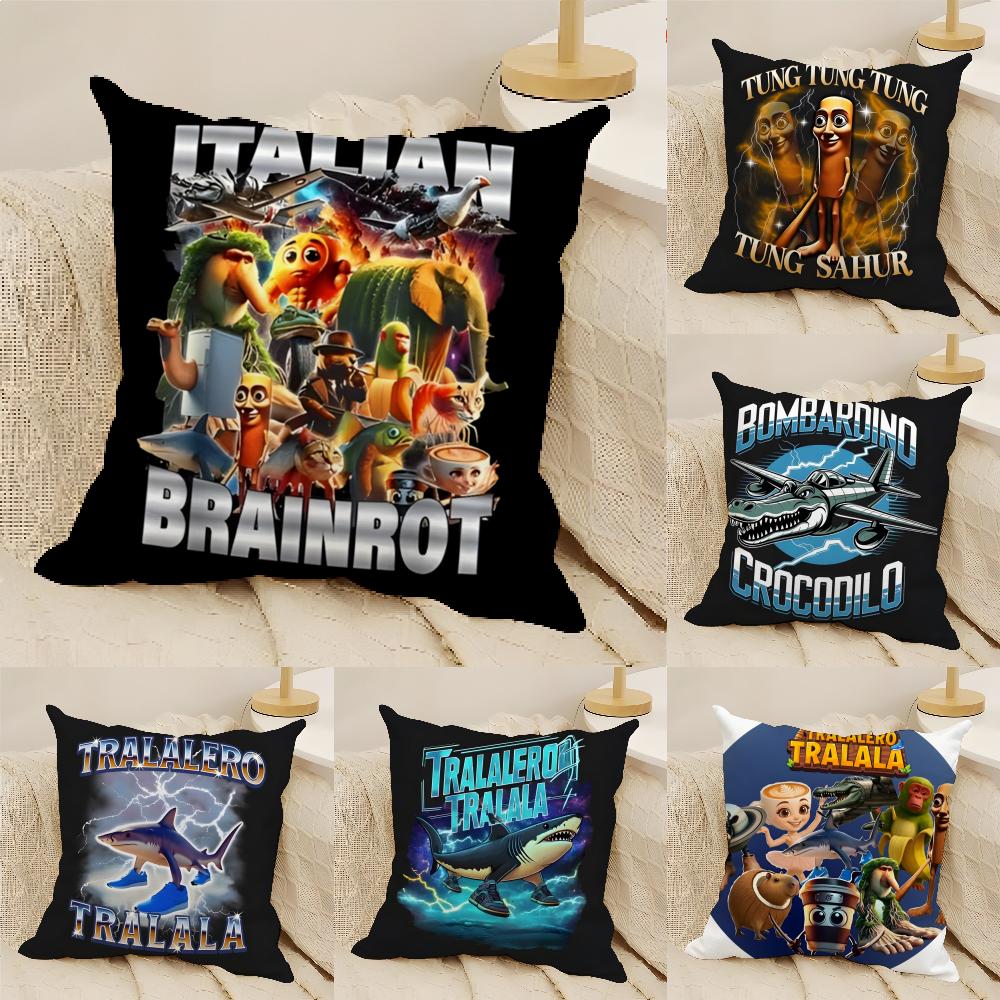 Pillow Case Cotton Linen Fabric Square Zipper Pillowcase Home Decorative Living Room I-Italian Brainrot Creative Animal Meme 4