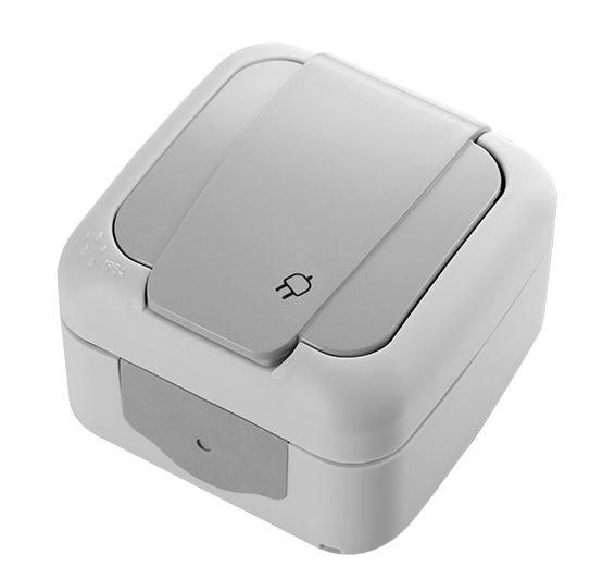 Socket with grounding and flap IP54, gray PALMIYE