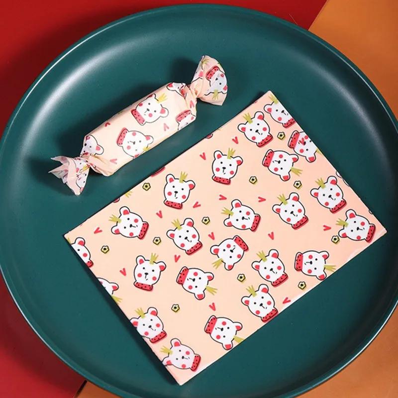100Pcs/lot Christmas Printed Handmade Nougat Candy Packaging Oil Papers Milk Taffy Wrapper Xmas New Year Party Gift Decor