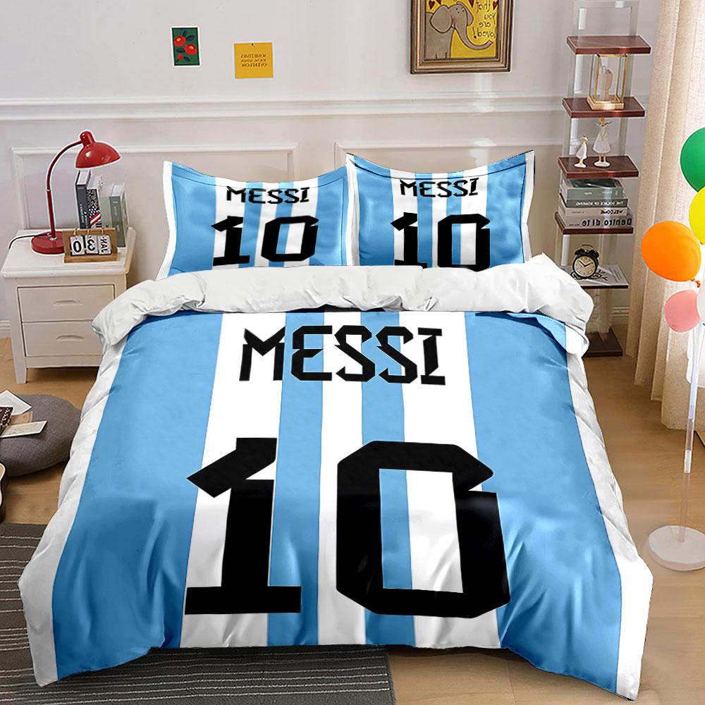 Blue White Stripes Messi 10 Bedding Duvet Cover Set Duvet Cover Pillowcases (1*Duvet Cover 2*Pillowcases, without duvet insert)