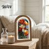 Rustic Lemon Flower Painting Vintage Framed Wall Art, Curved Wooden Floral Arched Wood Art French Country Style Paintings for Bedroom Kitchen