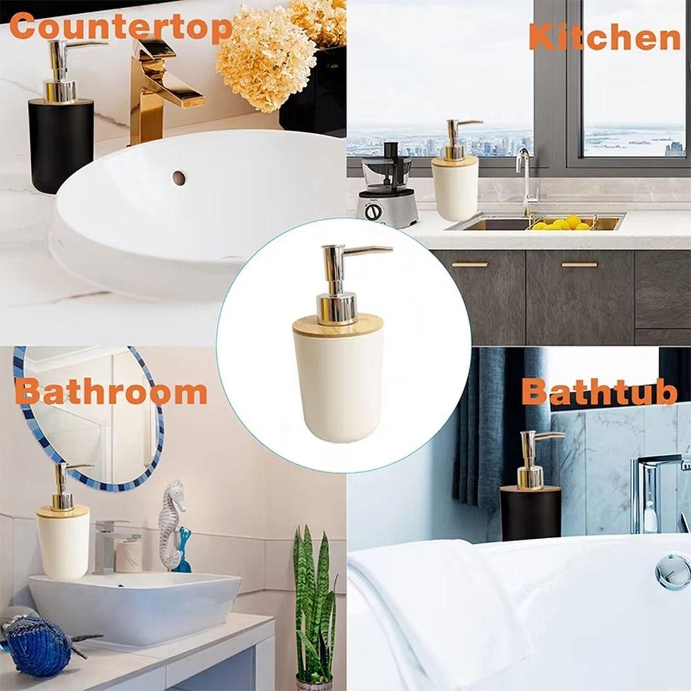 Plastic Pump Hand Sanitizer Bottle Refillable Bath Lotion Pump Jar Bamboo Soap Dispenser  Bathroom