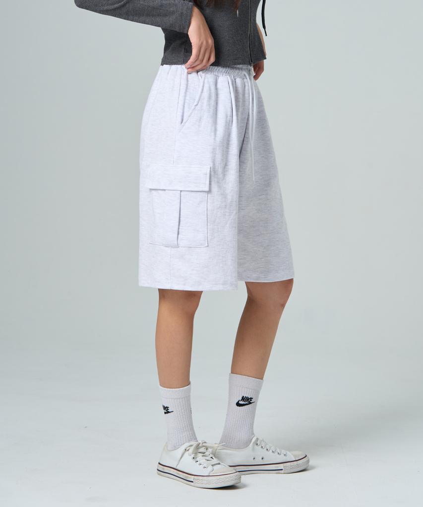 ROCKED GARAGE [Unisex] Bermuda Wide One-Pleat Cargo Sweat Shorts [Back Melange]