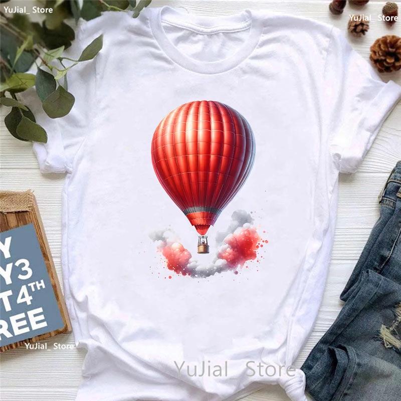 Colorful Hot Air Ballons Printed T Shirt Girls Rainbow Fashion Tshirt Unisex Clothes 2024 Summer Short Sleeve Tshirt Female