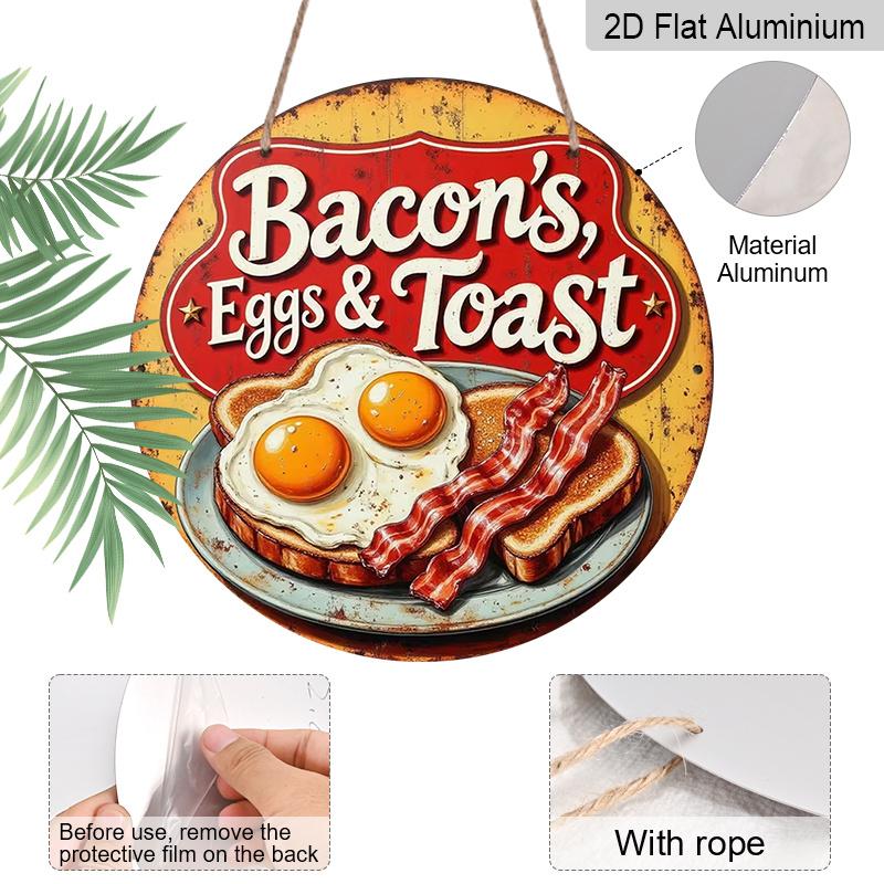 2D Flat Aluminum Egg and Toast Wall Art, Retro Style, 7.87 Inches × 7.87 Inches, Holiday Gift, Perfect for Cafés, Restaurants, Bars, Kitchens, Homes