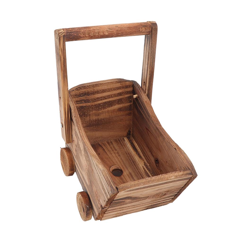 Flower Pot Wooden Cart Sturdy Durable Wooden Wheelbarrow Design Multifunction Indoor Plant Stand