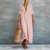 Women's Color Block Loose Cotton Linen Shirt Dress - European & American Fashion 2026