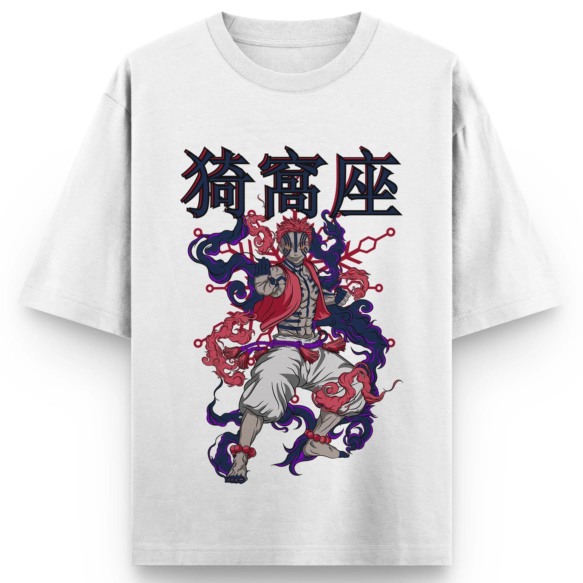 Demon Slayer Kimetsu No Yaiba Akaza Upper Moon Three Graphic Print Cotton T Shirts for Men 2025 Summer Anime Streetwear Short S