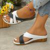 Color-Blocked Wedge Sandals for Women - Plus Size 2025 Summer New Arrival Thick-Soled Cross-Strap Beach Sandals