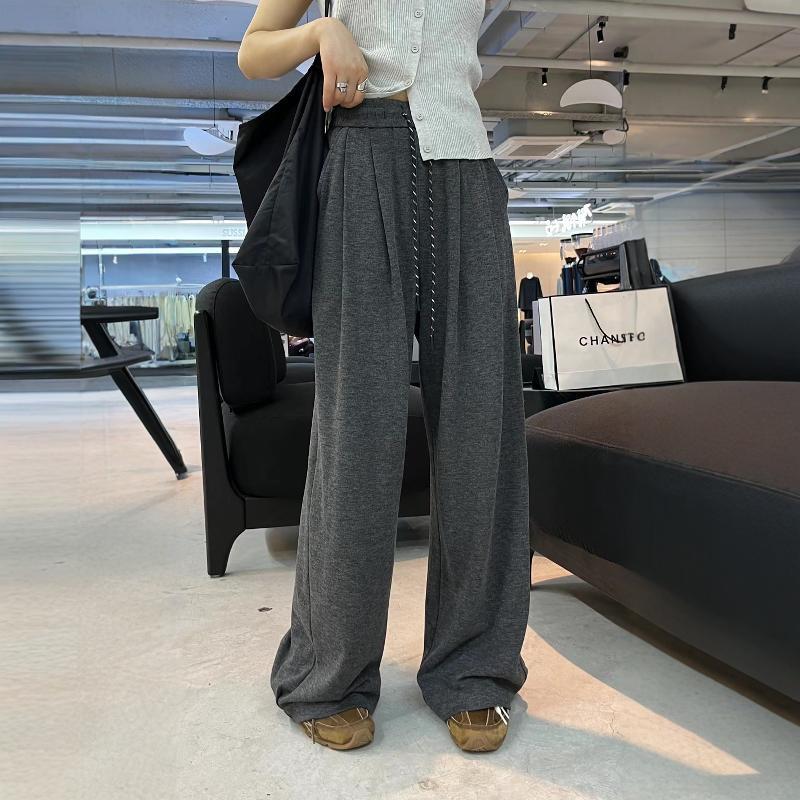 2025 Winter Women's Fleece-lined Slimming Wide-leg Pants - Elastic Waist, Loose Fit, Drapey Style