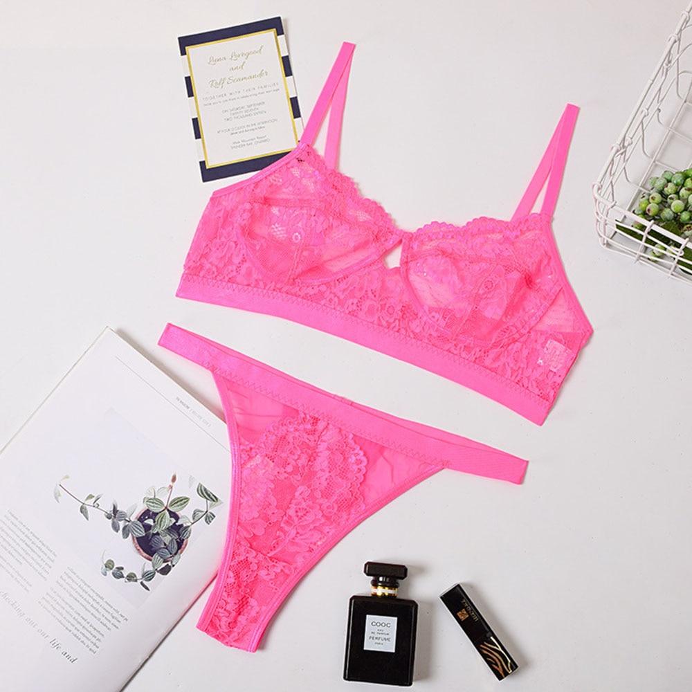 Sexy Perspective Lingerie Lace Bra Bikini Pajamas Underwear Three-point Split Bra Briefs Set