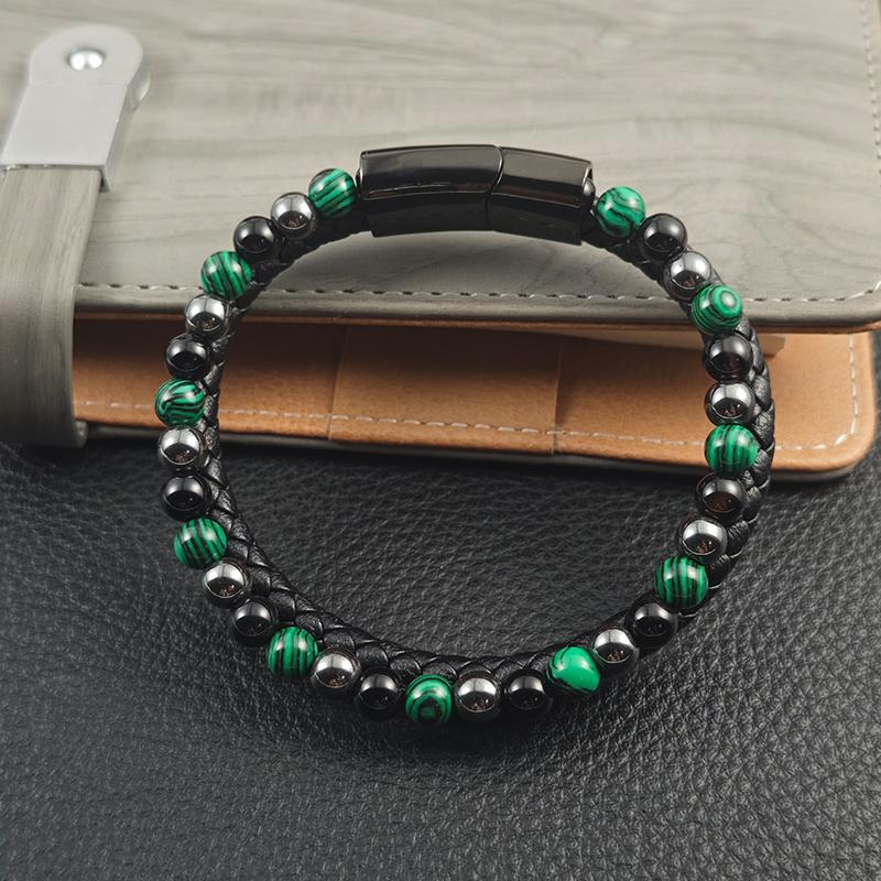 6mm Beaded Bracelet Peacock Stone / Agate / Hematite Bracelet Wood Grain Elastic Adjustment Men's Charm Bracelet Jewelry
