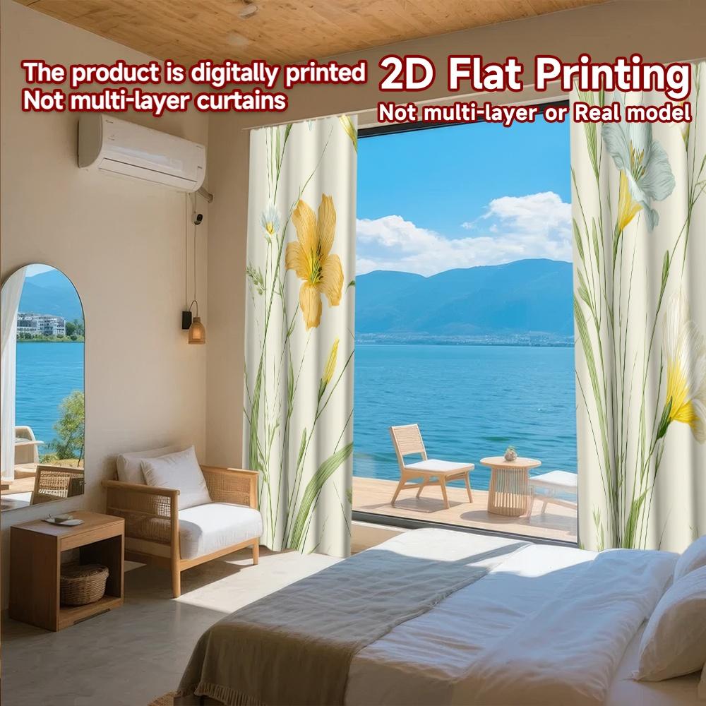 2D FLAT PRINTING 2pcs Curtains (Without Rod) Floral Garden Design (3) New year Festival Minimalist Curtains Polyester Easy
