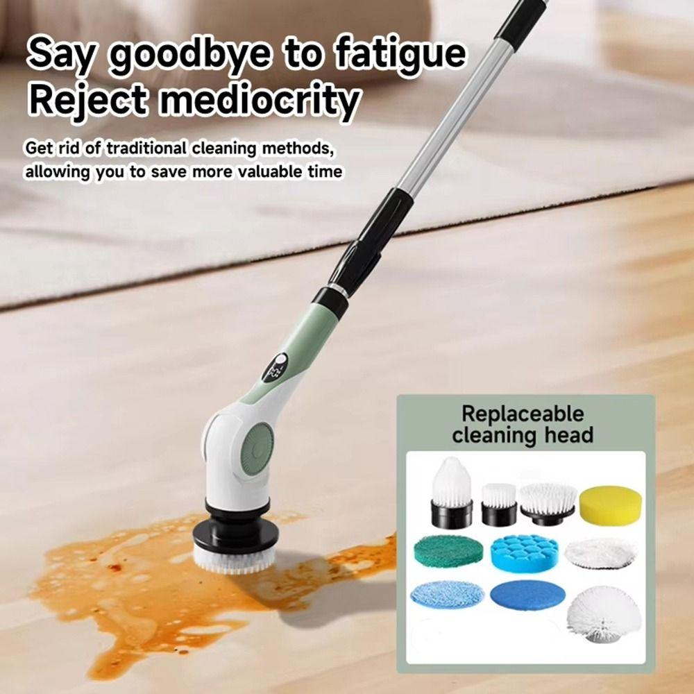 Handheld Telescopic Wireless Cleaning Brush Replaceable Head Window Cleaner  Bathroom