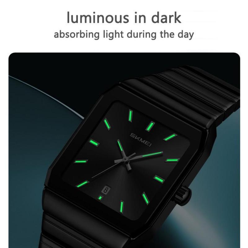 Mens Minimalist Square Analog Watch Luminous Date Waterproof Steel Strap Casual Business Quartz Wristwatch