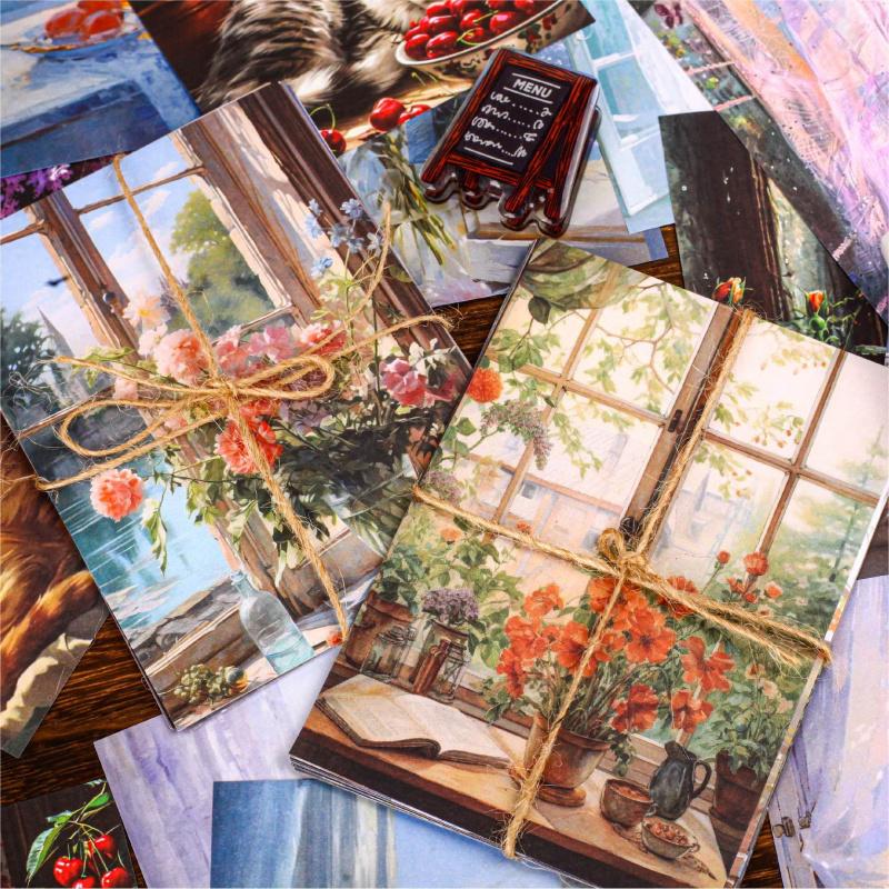 30Pcs Beautiful Window Sill Scenery Material Paper Vintage Landscape Decor Paper For DIY Scrapbook Journal Album Craft Supplies
