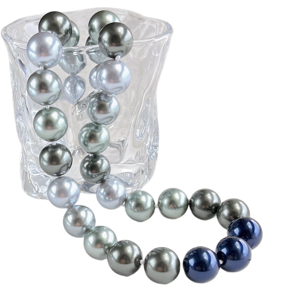 14Mm Haute Couture High Quality Vintage Contrasting Platinum Grey Faux Crystal Pearl Necklace Collarbone Chain