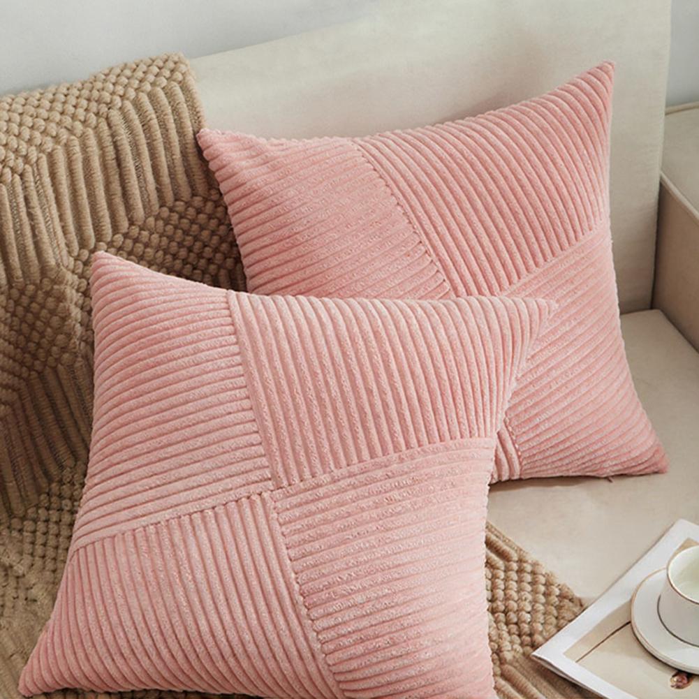 Corduroy Throw Pillow Cover Geometric Pattern Pillowcase Boho Textured Corduroy Patchwork Pillow for Farmhouse Sofa Room