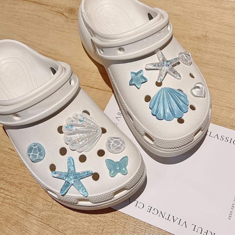 1 Set Diy Clogs Sandals Garden Shoe Decor Cute Starfish Shell Resin Shoe Charms Accessories Buckles Beach Bag Pins Girls Gifts