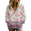Women's Casual Floral Print Long Sleeve Hooded Jacket with Pockets and