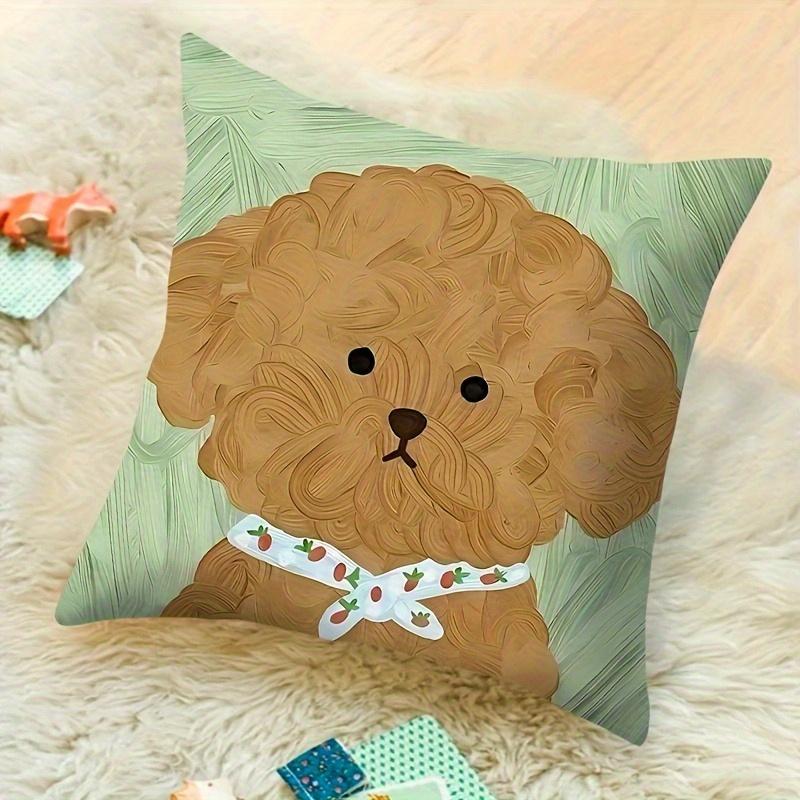 Cute Cartoon Fluffy Dog Throw Pillow Covers Adorable Poodle Maltese Dog Print Cushion Cases Pet Lover Home Decor For Living Room