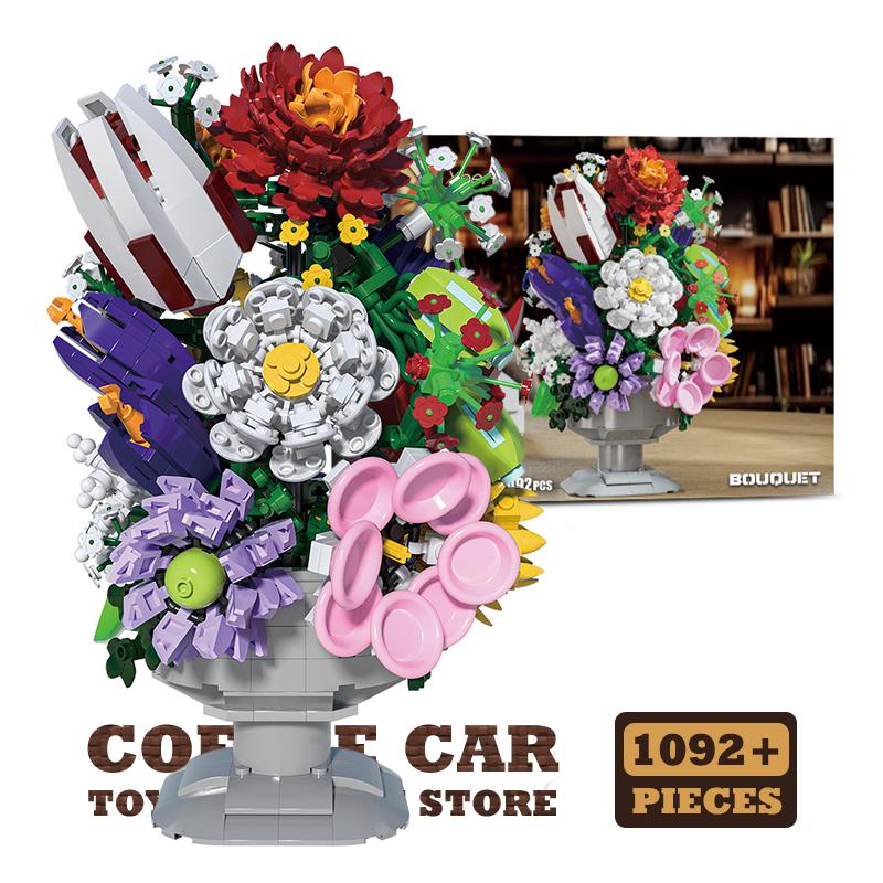 NEW Potted Plant Model MOC Bricks Set Romantic Flowers Bouquet Building Blocks Bonsai DIY Home Decoration Children Toy Girl Gift