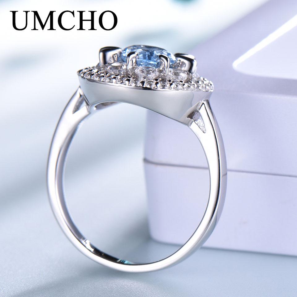 Umcho Sky Blue Topaz Ring Anniversary Birthday Valentine's Day Jewelry Gifts for Women Wife Her Girls