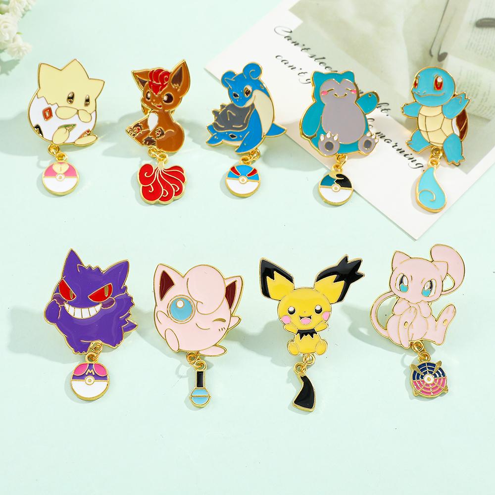Emaille-Anstecker Set - Niedliche Pikachu Schiggy Glumanda Anstecknadeln für Rucksäcke, Jacken - Anime Cartoon Abzeichen Geschenk für Fans