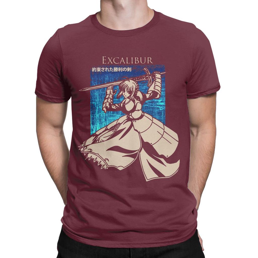 Men's Saber Excalibur Fate Grand Order T Shirts Cotton Clothing Casual Short Sleeve Round Collar Tees Plus Size T-Shirts