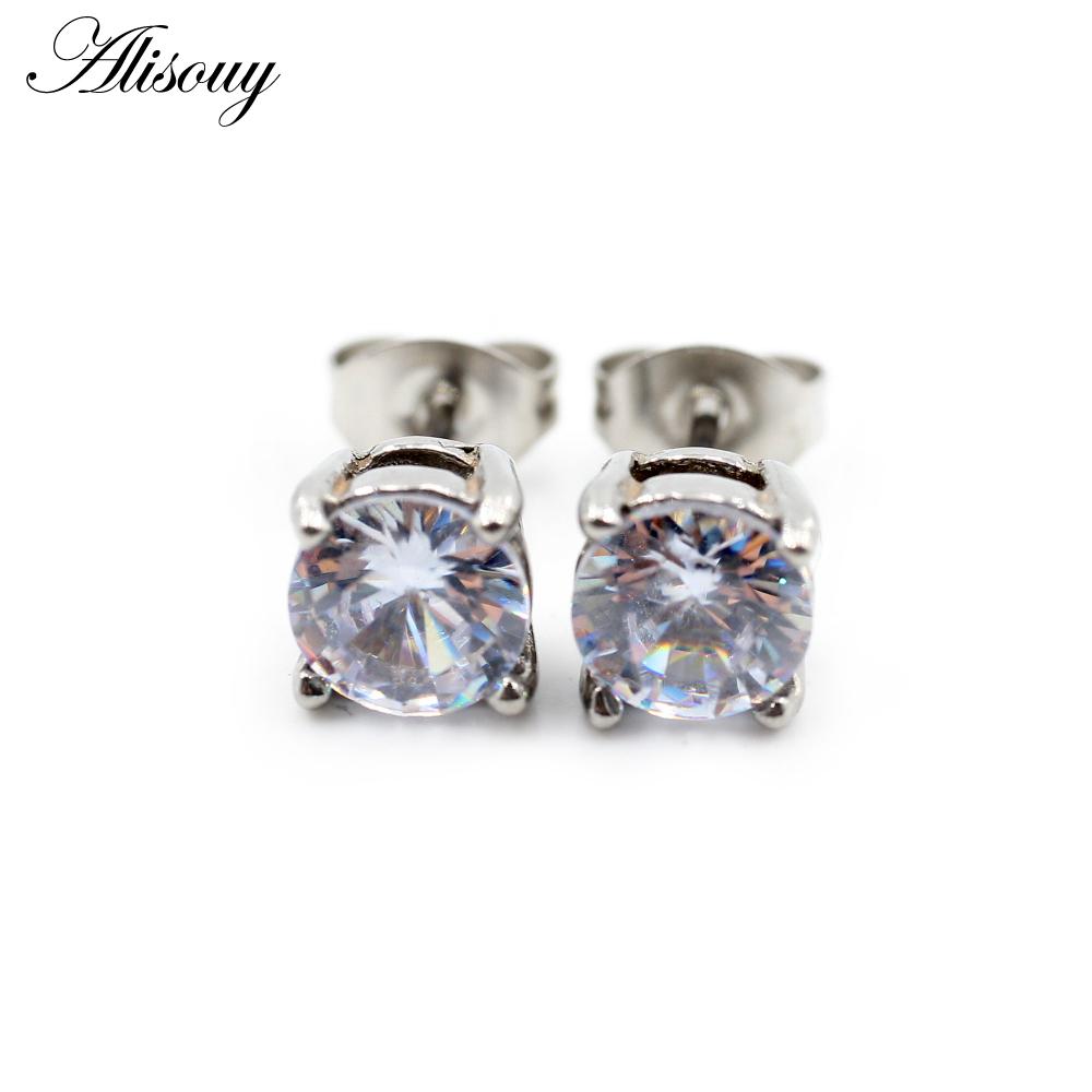 

Alisouy, 2 шт., круглые серьги с четырьмя когтями, кристалл кубического циркония с цирконием, нержавеющая сталь, женские серьги-гвоздики для девочек, пирсинг, модные ювелирные изделия серебряный